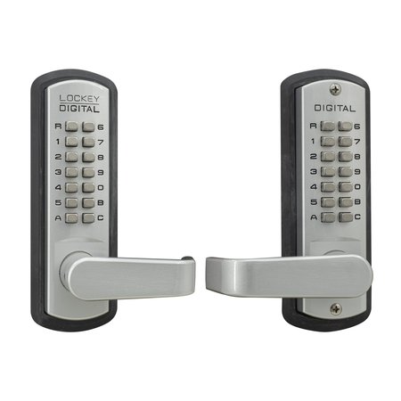 LOCKEY Mechanical Keyless Lever Lock W/ Passage Function Double Combination Satin Chrome Marine Grade 3835DC-SCMG